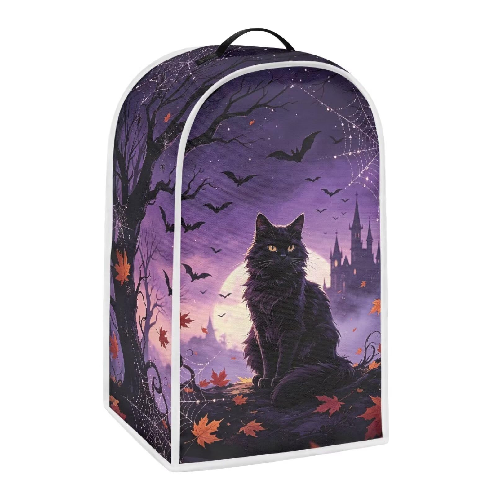 Leaves Black Cat Blender Dust Cover, Anti Fingerprint Polyester Stand Mixer or Coffee Maker Appliance Protector, Machine Washable Blender Cover for Kitchen Appliance Halloween Party