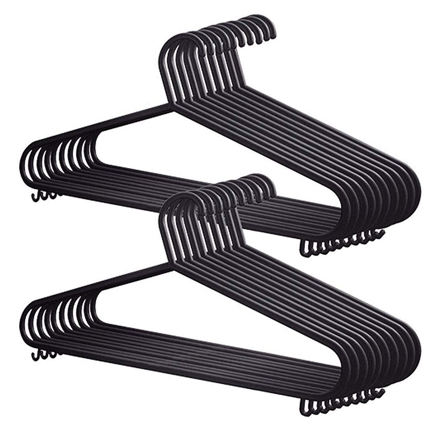 Thrink Black Slim Space Saving Design Clothes Hanger - Strong Plastic Clothes Hanger Garment Coat Dress Skirt Adult Size Hangers With Suit Trouser Bar & Lips - Wardrobe Organiser - (20)