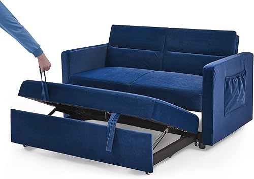 Miniatura 8 de HomSof Sofá biplaza, cama extraíble, respaldo ajustable y dos bolsillos seccionales, estilo H, azul