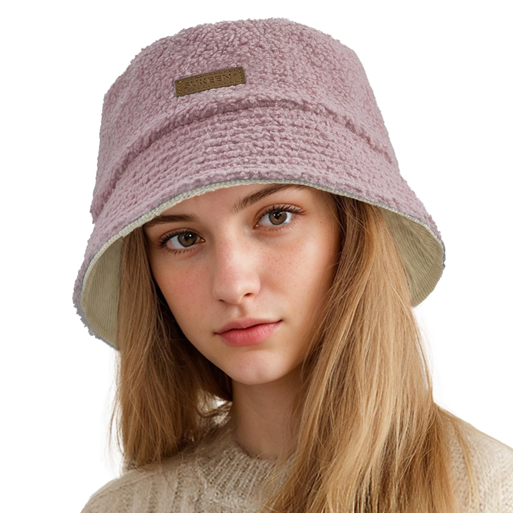 Sukeen Winter Bucket Hat for Women Men Double Side Wear Warm Hat Faux Fur Plush Winter Hat Trendy Fisherman Cap for Daily