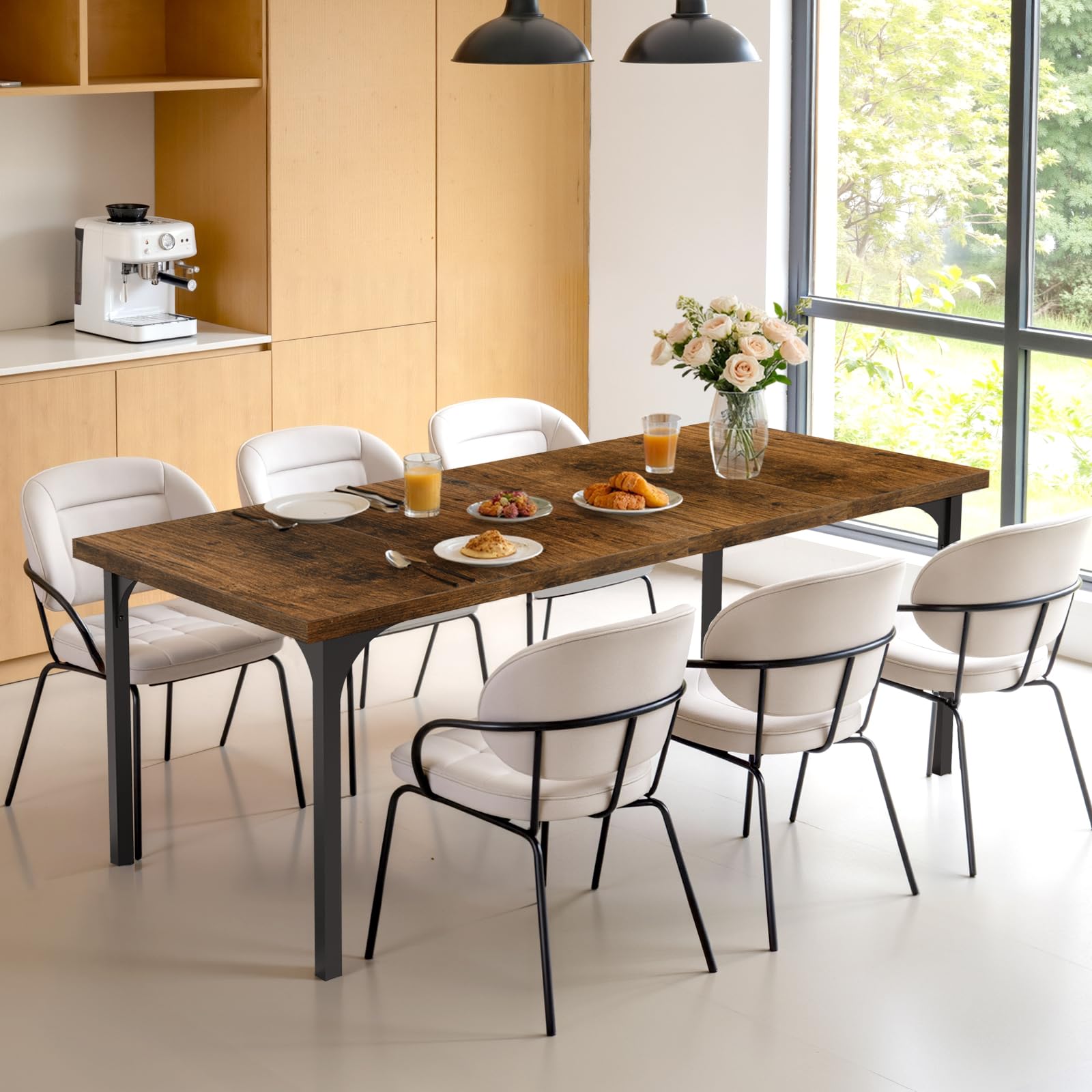 LEADZM Esstisch, Küchentisch, Esszimmertisch 180 x 90 cm für 6-8 Personen, Dining Table für Esszimmer, Büro, Arbeitszimmer (Rustikal-Braun, 180 x 90 x 76 cm)