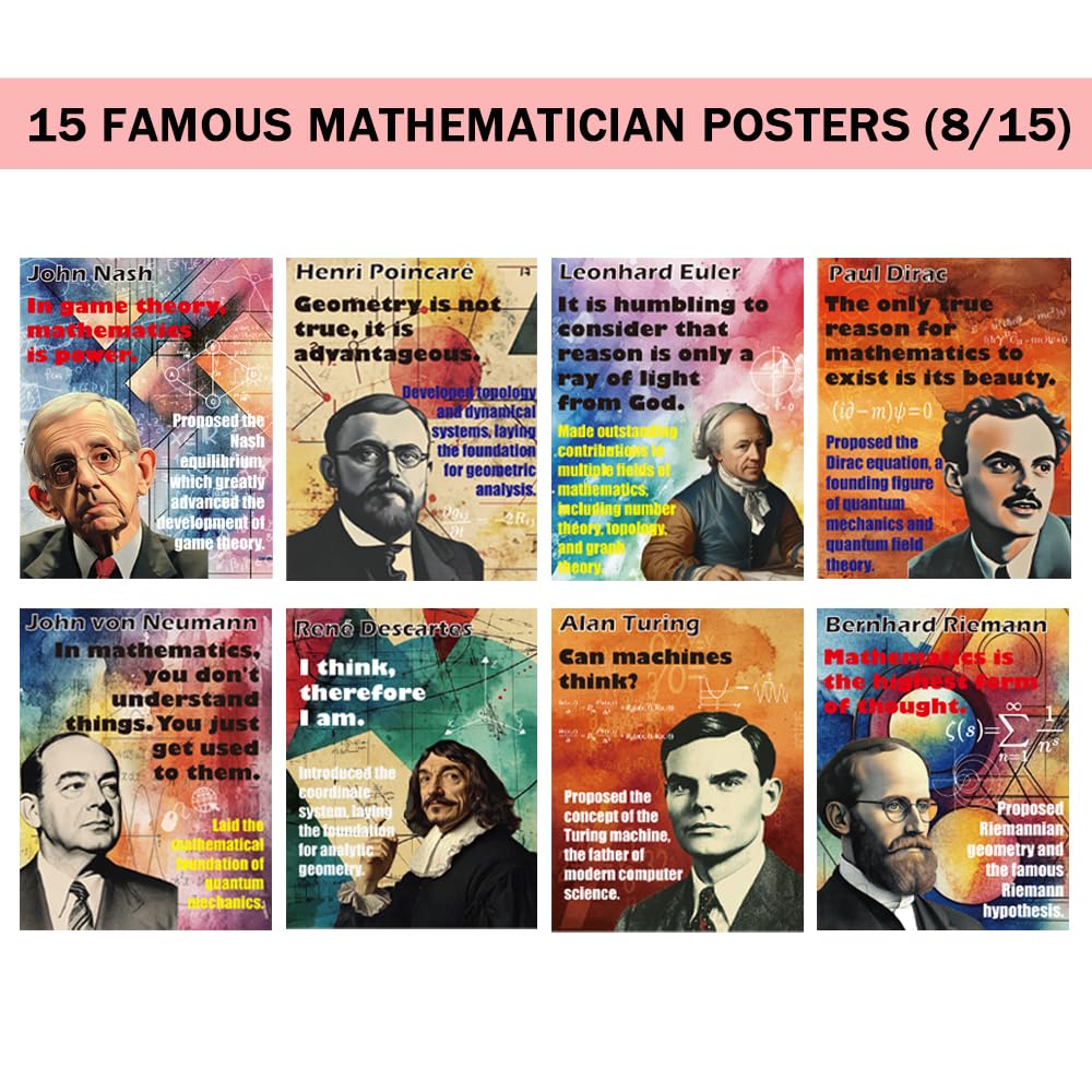 1step2dream Mathematician Posters Set | Math Classroom Decor, Middle School Math Posters, Engaging Science Classroom Decorations & Bulletin Board Kits - 11x14 Inch Math Enthusiasts - Image 3