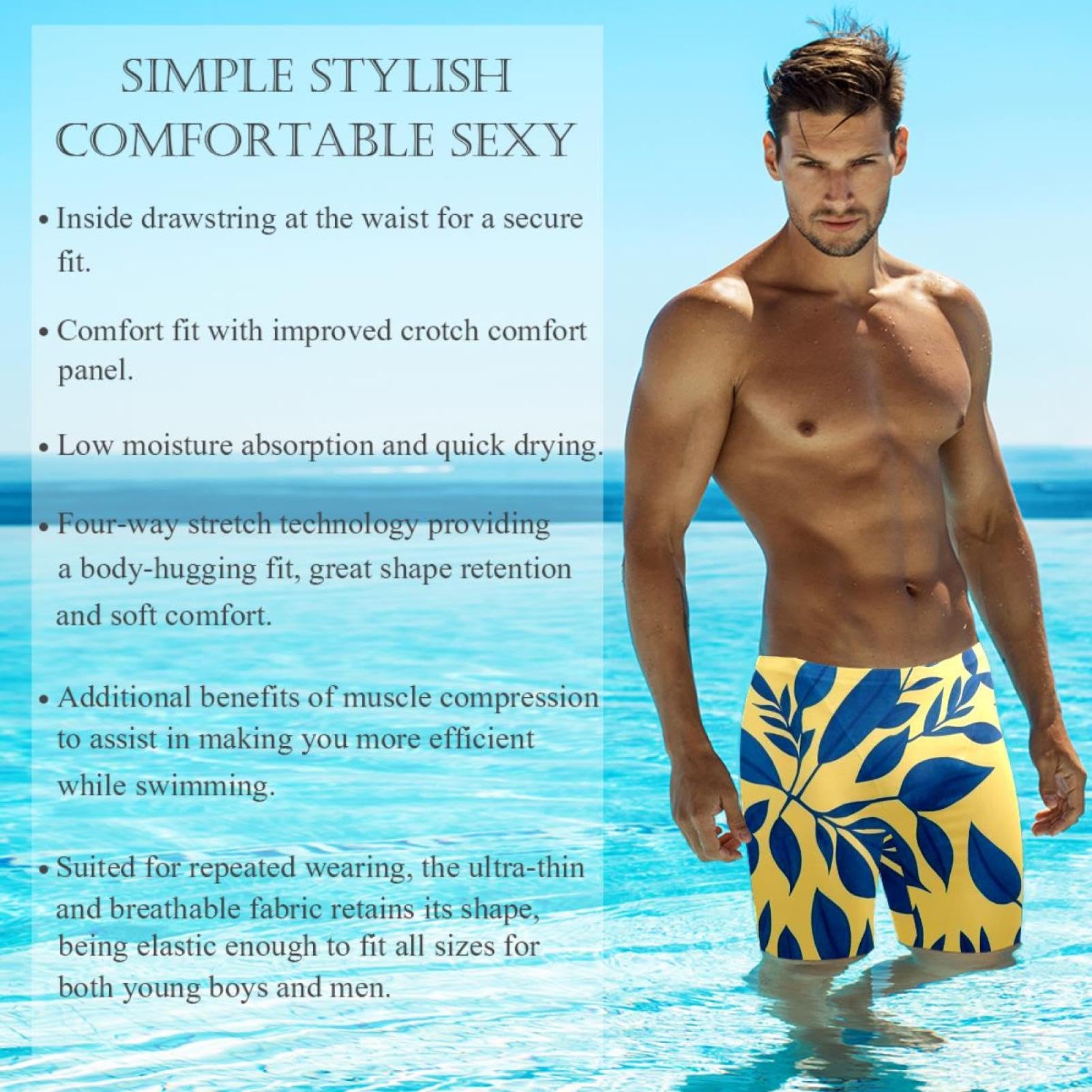 Leaf Art-624 Maillot de bain jammer à séchage rapide pour homme