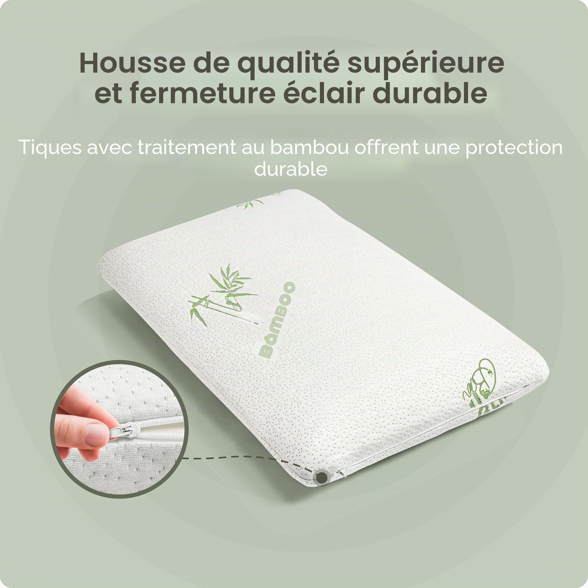 Sleeptime Coussin orthopédique de Soutien Cervical - Oreiller en Mousse Visco-Gel compensant la Pression (Mousse à mémoire de Forme) avec Housse en Bambou - Coussin de 70 x 40 cm - Hauteur 12 cm