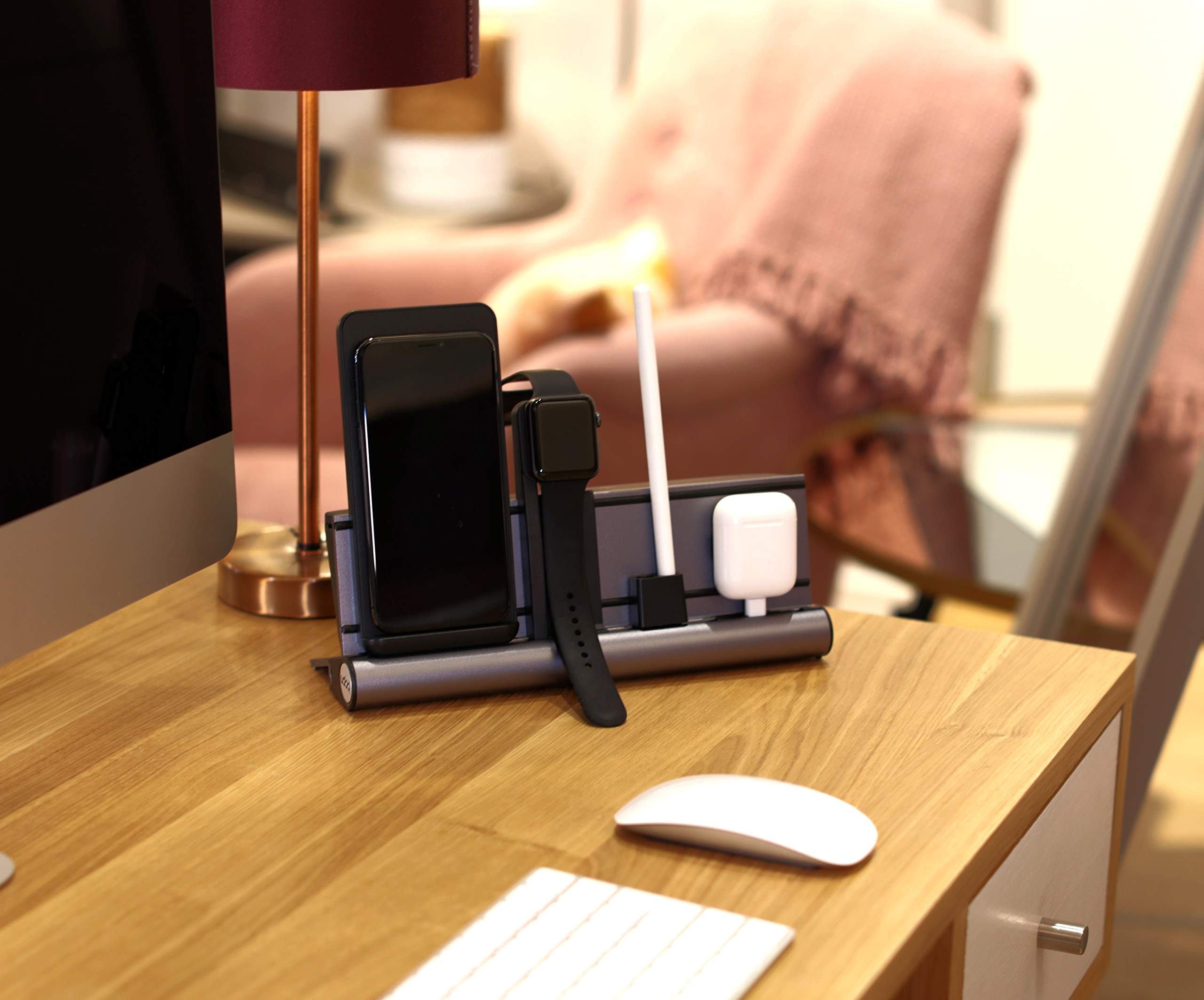 udoq 250 Ladestation für iPhone AirPods und Watch, mit Power Delivery Charger, solides Aluminium, deutsches Funktionsdesign, Dunkelgrau