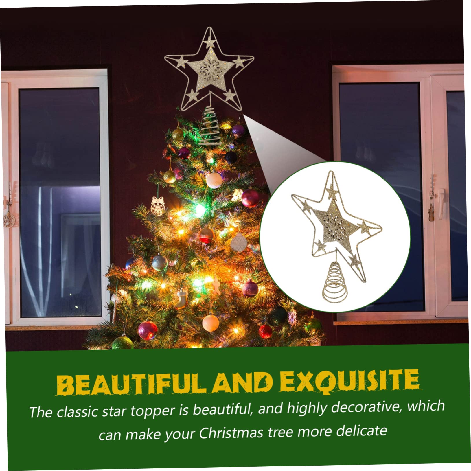 Zerodeko 4 Piezas Estrella Superior del Árbol De Navidad Adorno De La Superior del Árbol De Navidad Luces De Hadas Decoración Navideña Día Festivo Decoraciones Oro Golden Planchar