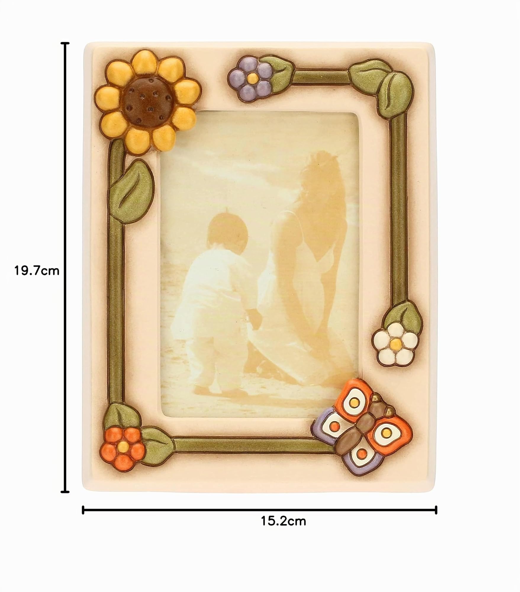 Thun, Portafoto Medio in Ceramica Decorata a Mano con Decorazioni Floreali, Linea Country, 19.7x15.2x2 cm, Spazio Foto 9.2x13.6 cm