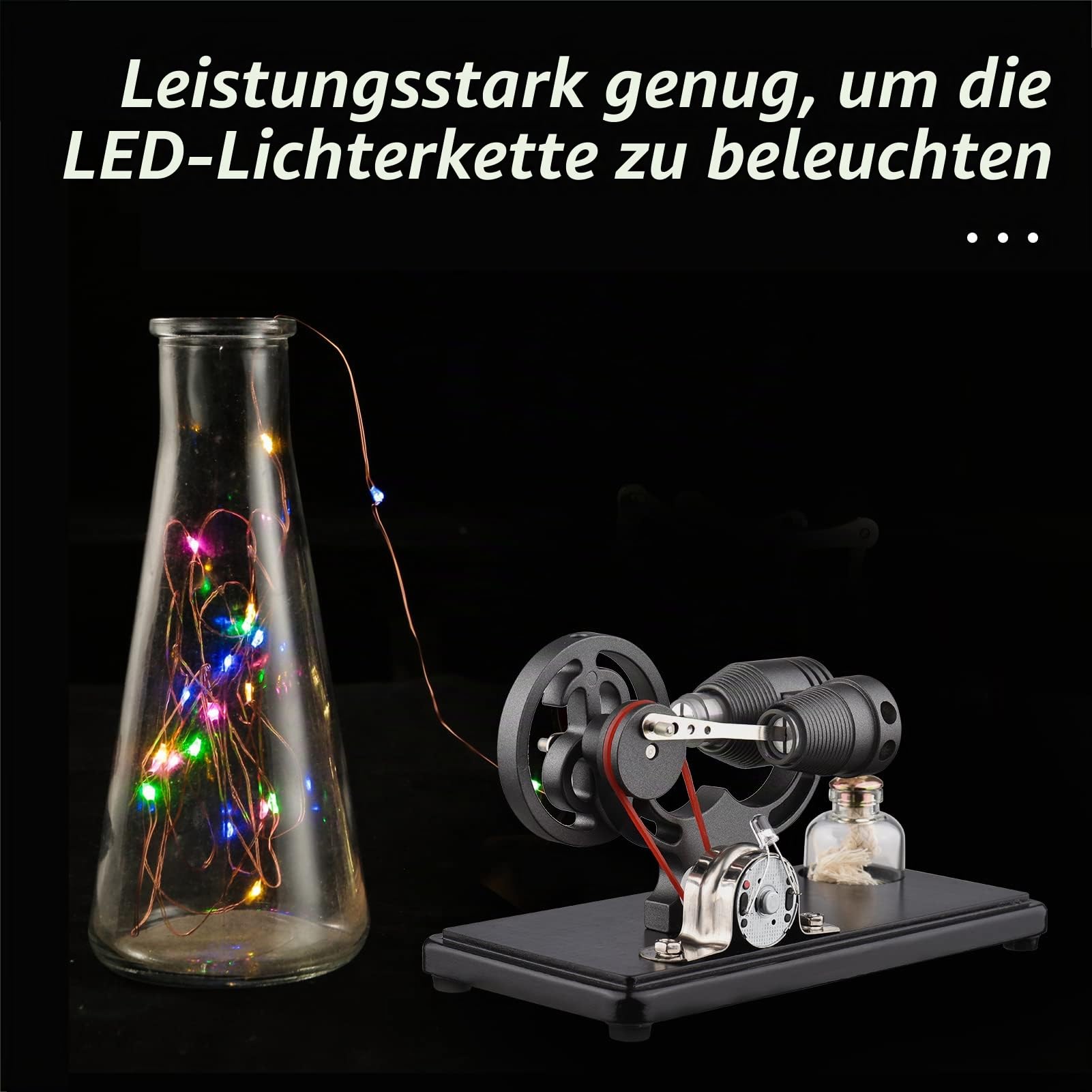 Bisofice Stirlingmotor Stirling Motor Modell mit LED Licht, Heißluft Sterling Engine, Schwungrad-Design, wissenschaftliches Experimentiermodell, Lernspielzeug für Lehrer, Erwachsene und Kinder | Schwungrad-Design, wissenschaftliches Experimentiermodell, L