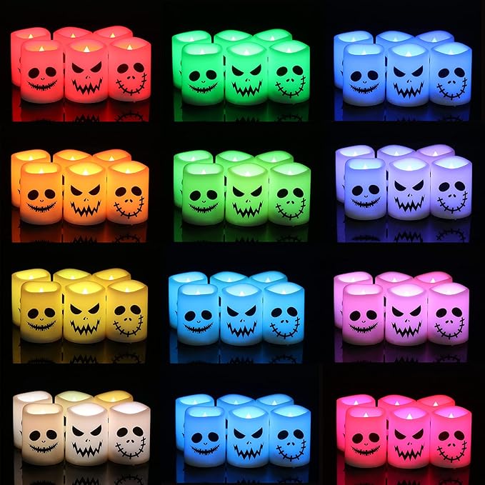 GenSwin Halloween Flameless Votive Candles Color Changing with Remote Timer