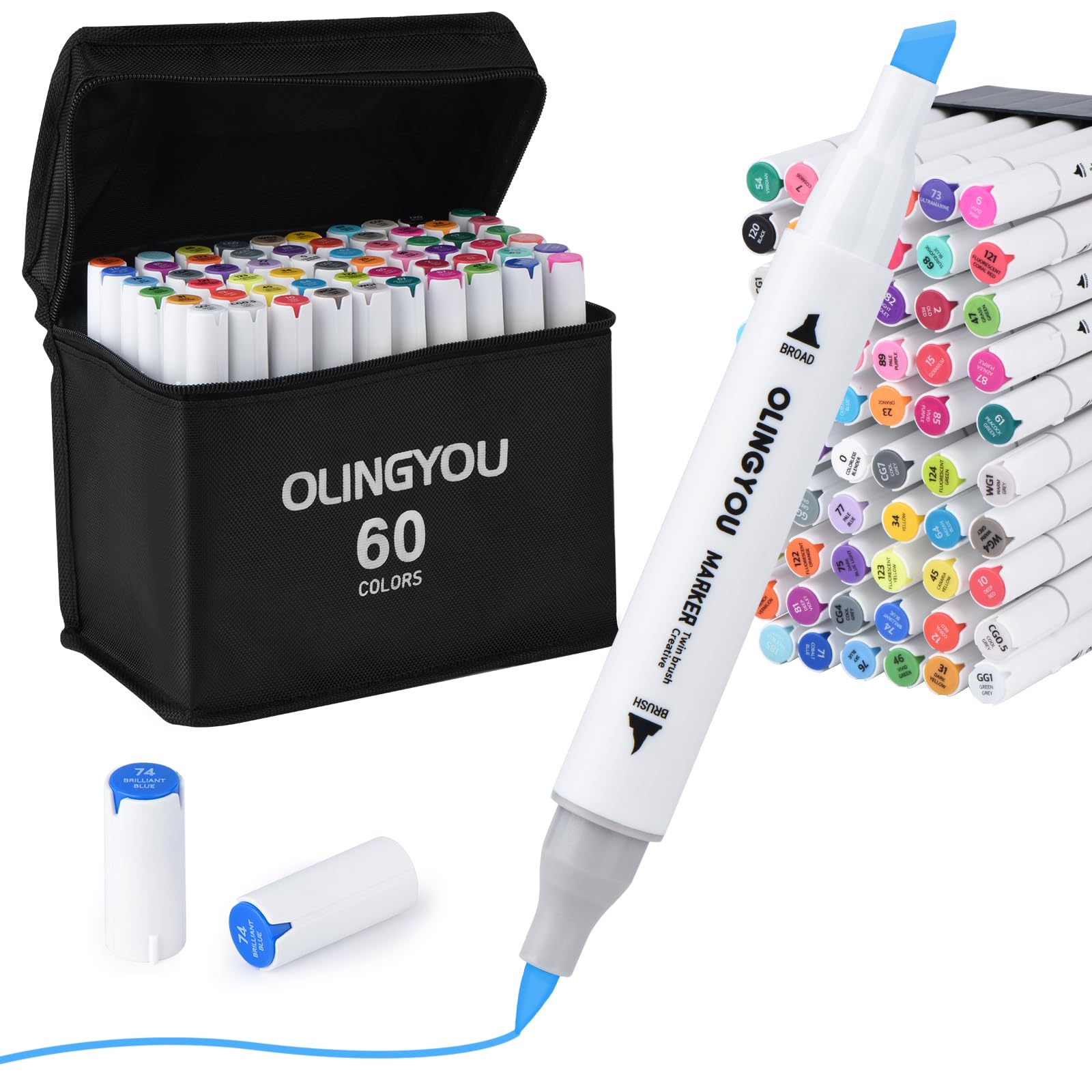Amazon.com: OLINGYOU alcohol markers brush tip, 60 Colors Brush