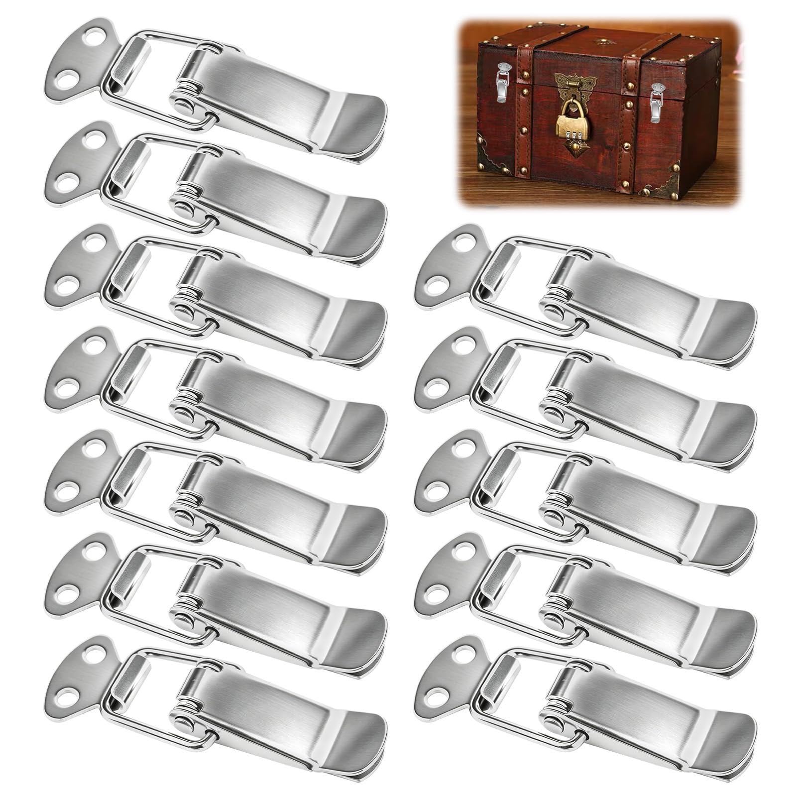12PCS Steel Tension Clasp, Spring Loaded Toggle Latch Catch Clamp Clip for Toolbox, Drawer, Cabinet, Case and Trunk Hardware