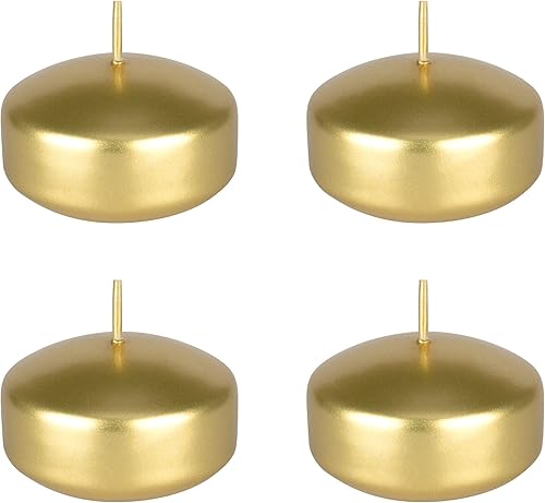 Mega Candles 4 velas flotantes doradas sin perfume, velas de cera vertida a mano de 2 pulgadas de diámetro, decoración del hogar, recepciones de