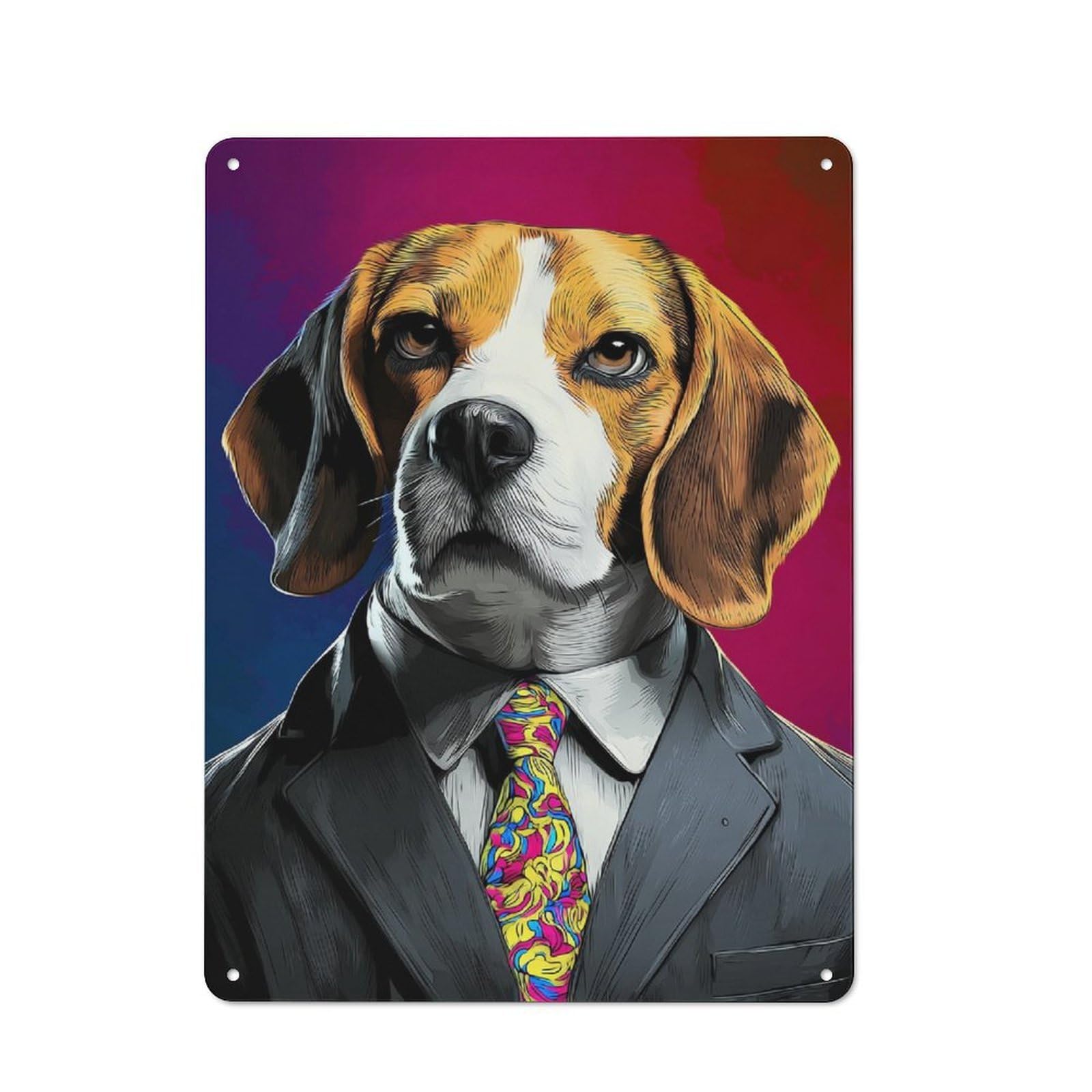 Junmoney Stylish Beagle In Suit Art Print -2 Industrial Tin Sign 40X30cm, Garage Wall Decor For Garage, Hobby Room, Office Or Man Cave