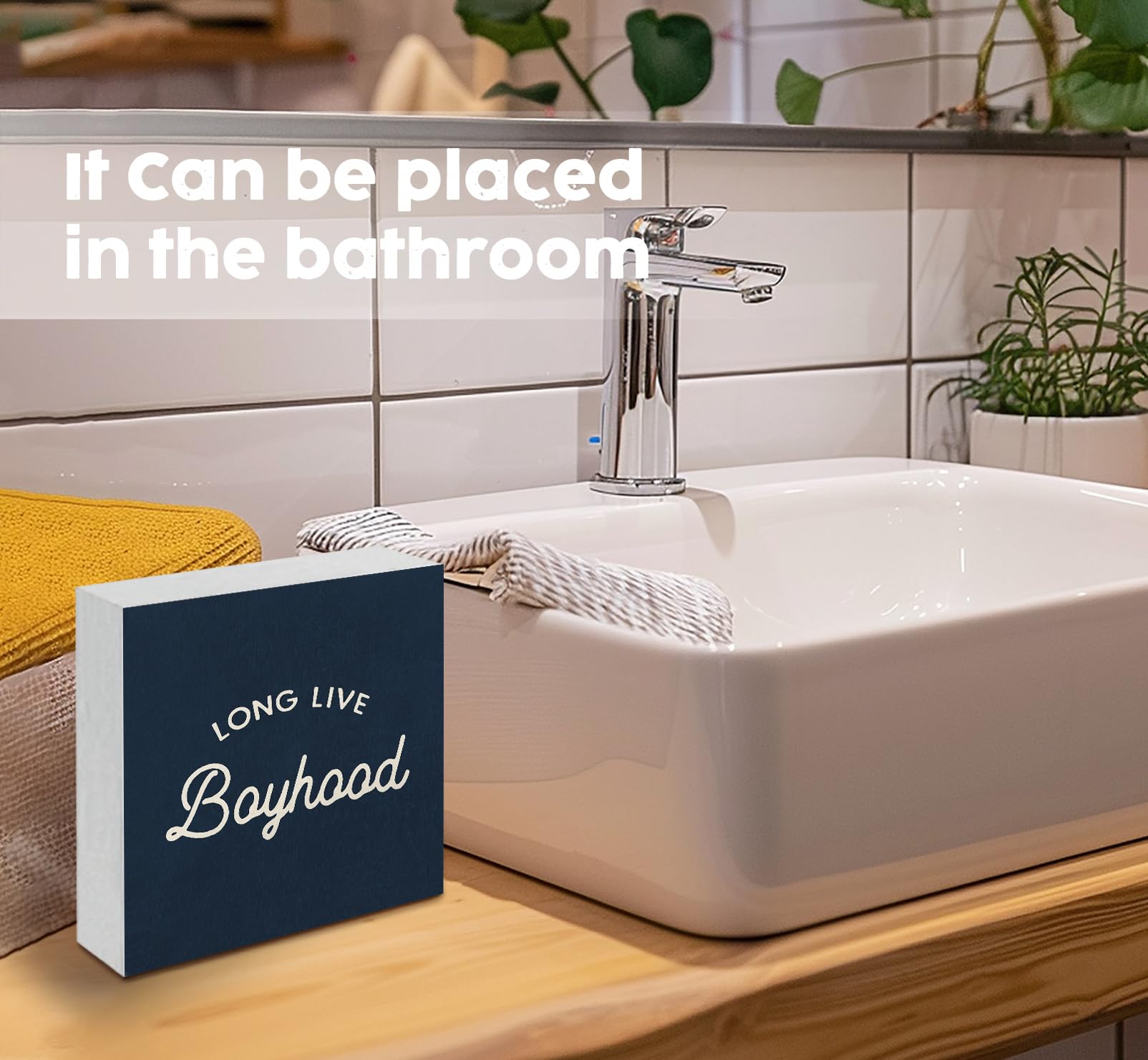Targa in legno blu navy con scritta "Long Live Boyhood", decorazione per la cameretta dei ragazzi, decorazione per la casa per camera dei bambini, camera da letto, sala giochi, scrivania