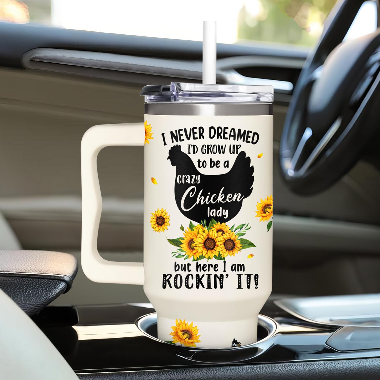Chicken 40Oz Tumbler With Handle - Mothers Day & Birthday Gift Idea For Chicken Lovers