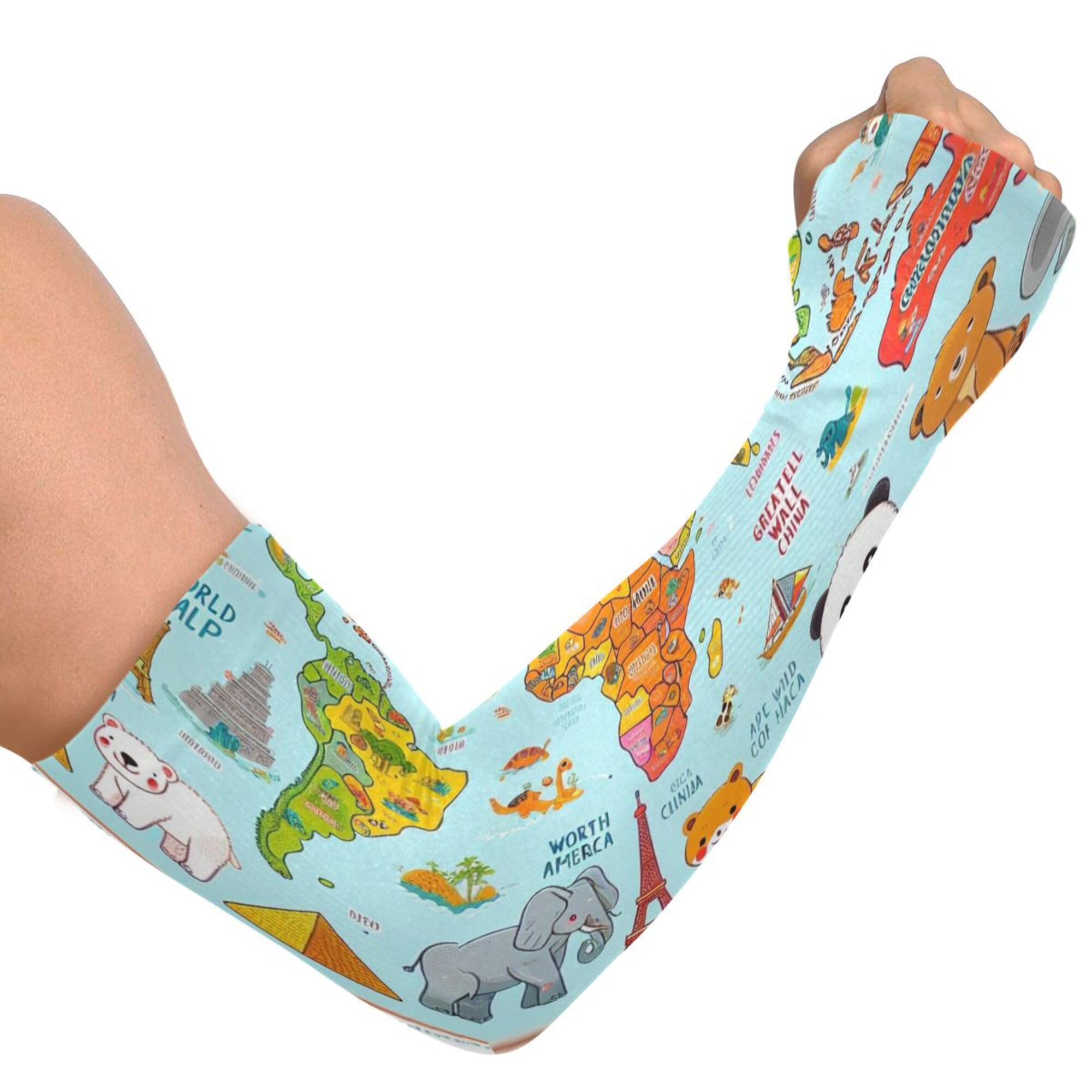 PYBUG World Map Cooling Arm Sleeves Men Women Breathable with Thumb Hole Sun Protection for Gardens,Gardening,Farms,Driving,Cycling