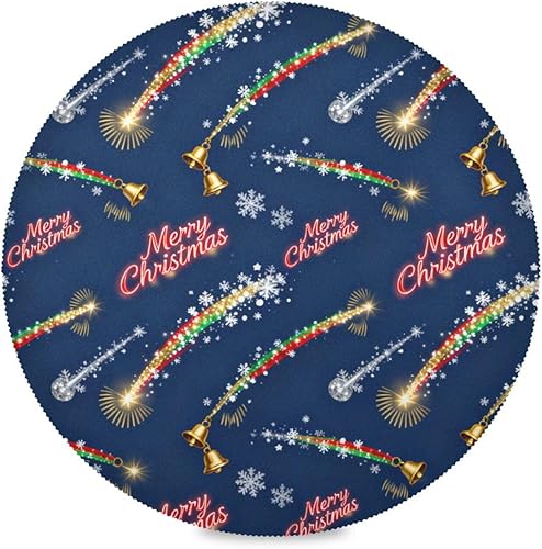 Miniatura 2 de Merry Christmas Colorful Meteor Round Rustic placemats Plastic Reusable Chalkboard placemats individuales para mesa de comedor Azul 15.4x15.4in Set