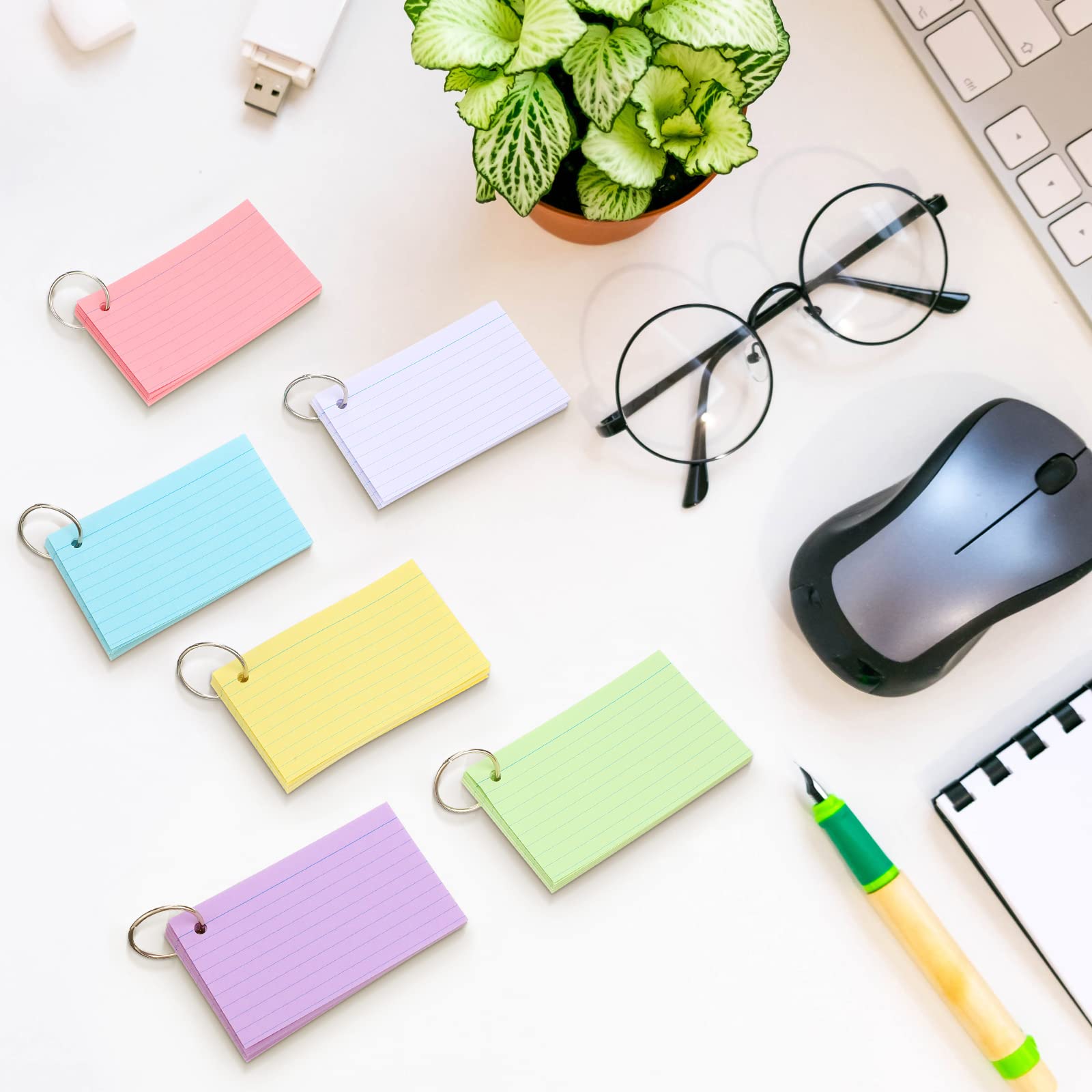 600-Piece Index Cards With Rings - Colored Ruled Flashcards, 4x6 Inches, 12 Metal Rings - View #13