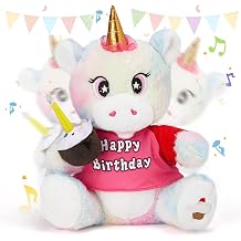 Houwsbaby 12 Birthday Unicorn Interactive Stuffed Animal Electric Singing Musical Plush Toy with Cupcake, Glow Candle Unicorn Plush Toy, Presents for Kids Girls Boys Birthday Holiday | Birthday, Electric Singing Musical, With Cupcake, Glow Candle