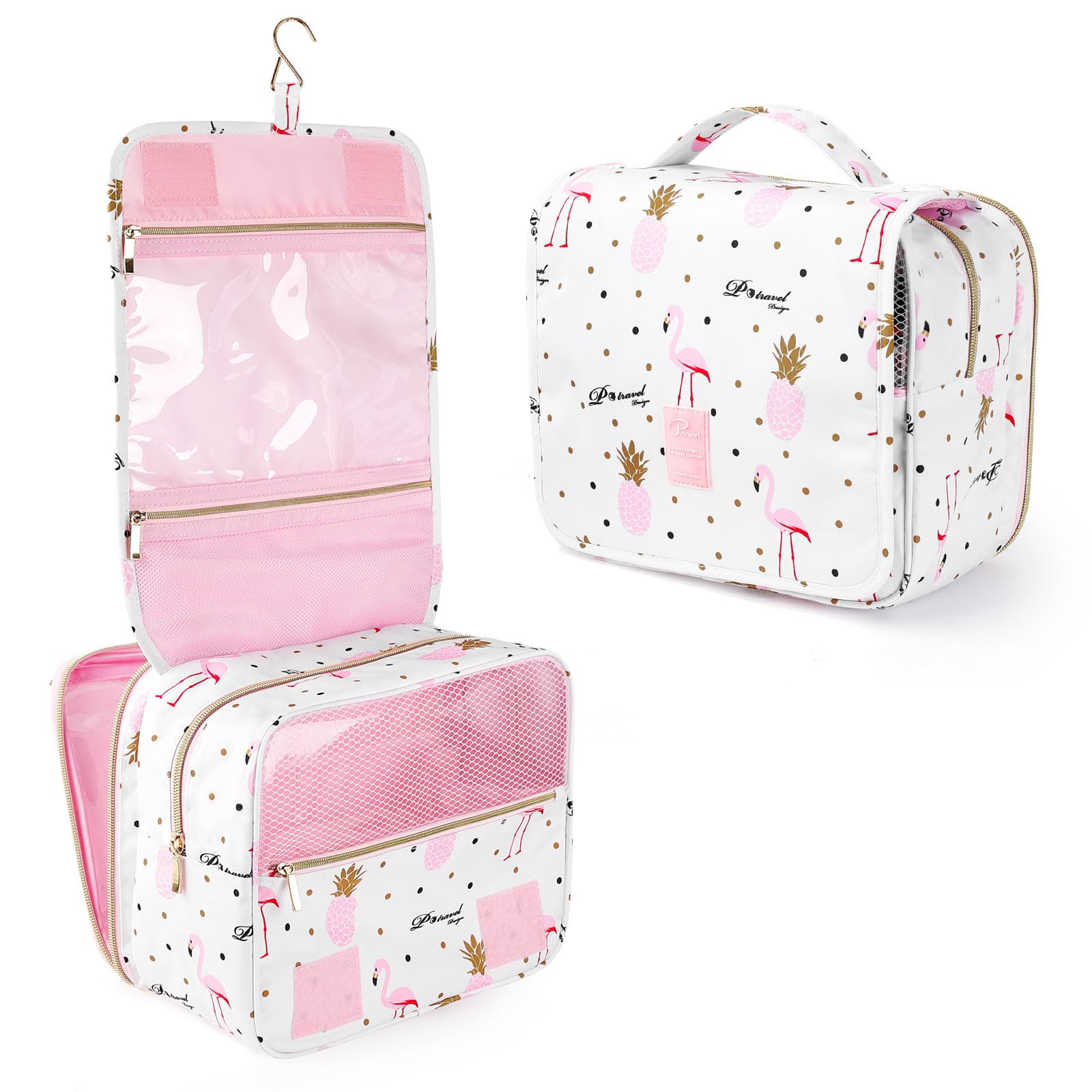 Dizdvizd Bolsa de Aseo para Colgar para Mujeres y Niñas, Impermeable Organizador de Cosméticos, Neceser de Viaje Accesorios de baño-Rosa