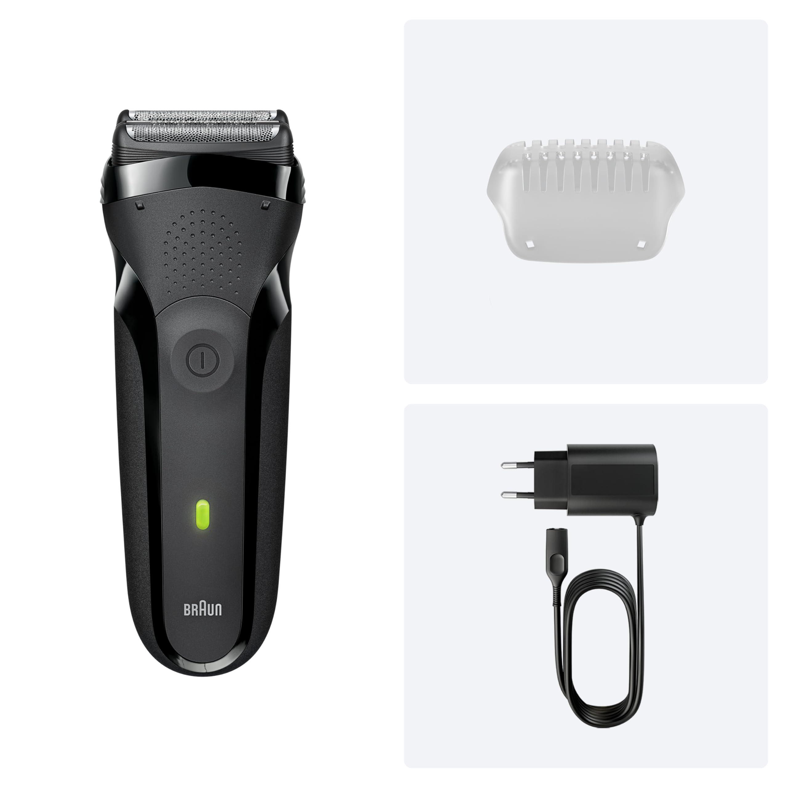 Braun Series 3 Elektrorasierer Herren – Rasierapparat mit 3 Flexiblen Klingen, 30 Minuten Akkulaufzeit, Trockenrasierer für Männer – 300s, Grau