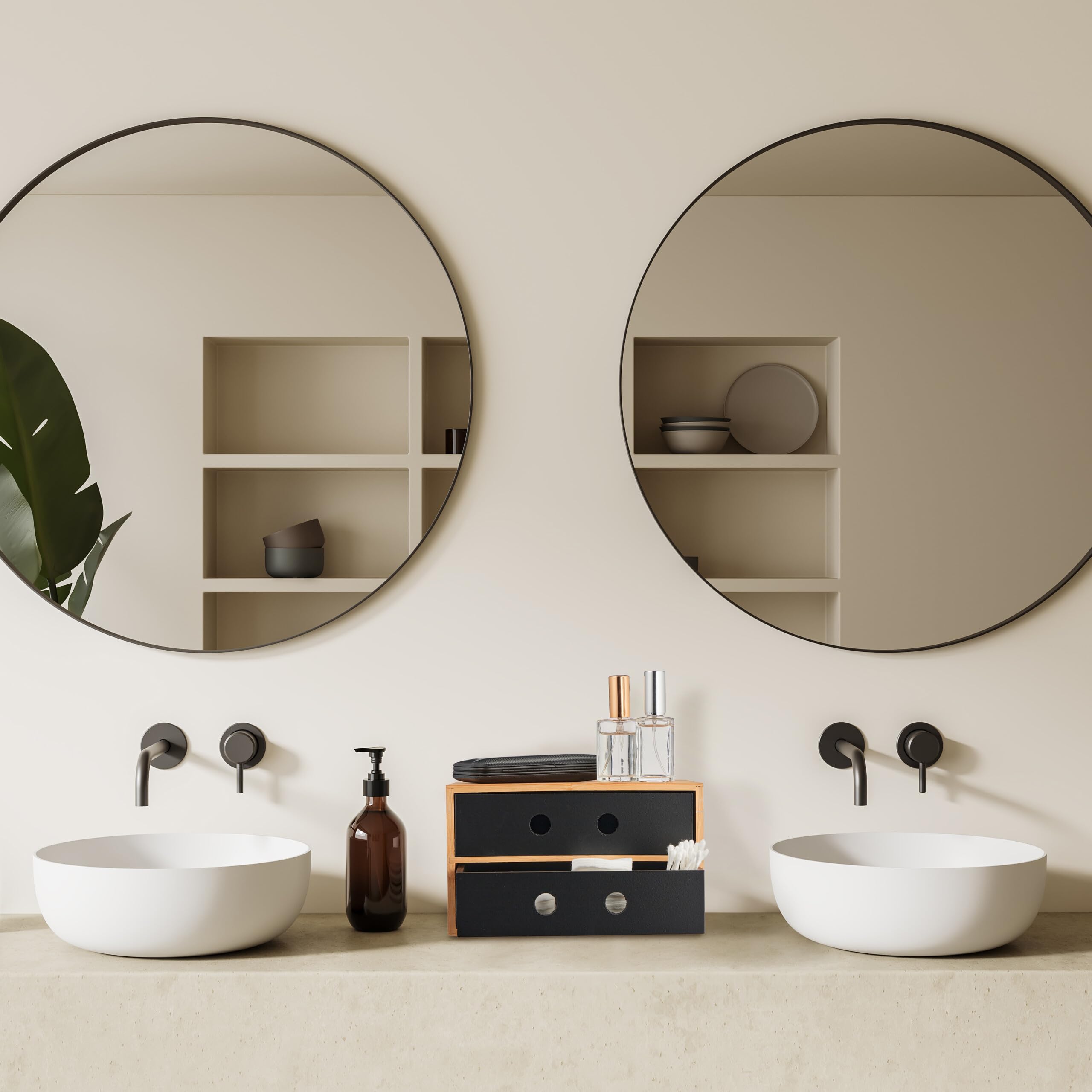 Relaxdays Organizer da Scrivania, 2 Cassetti, bambù e MDF, HLP: 15x25x20 cm, Portapenne Tavolo Ufficio, Naturale Nero