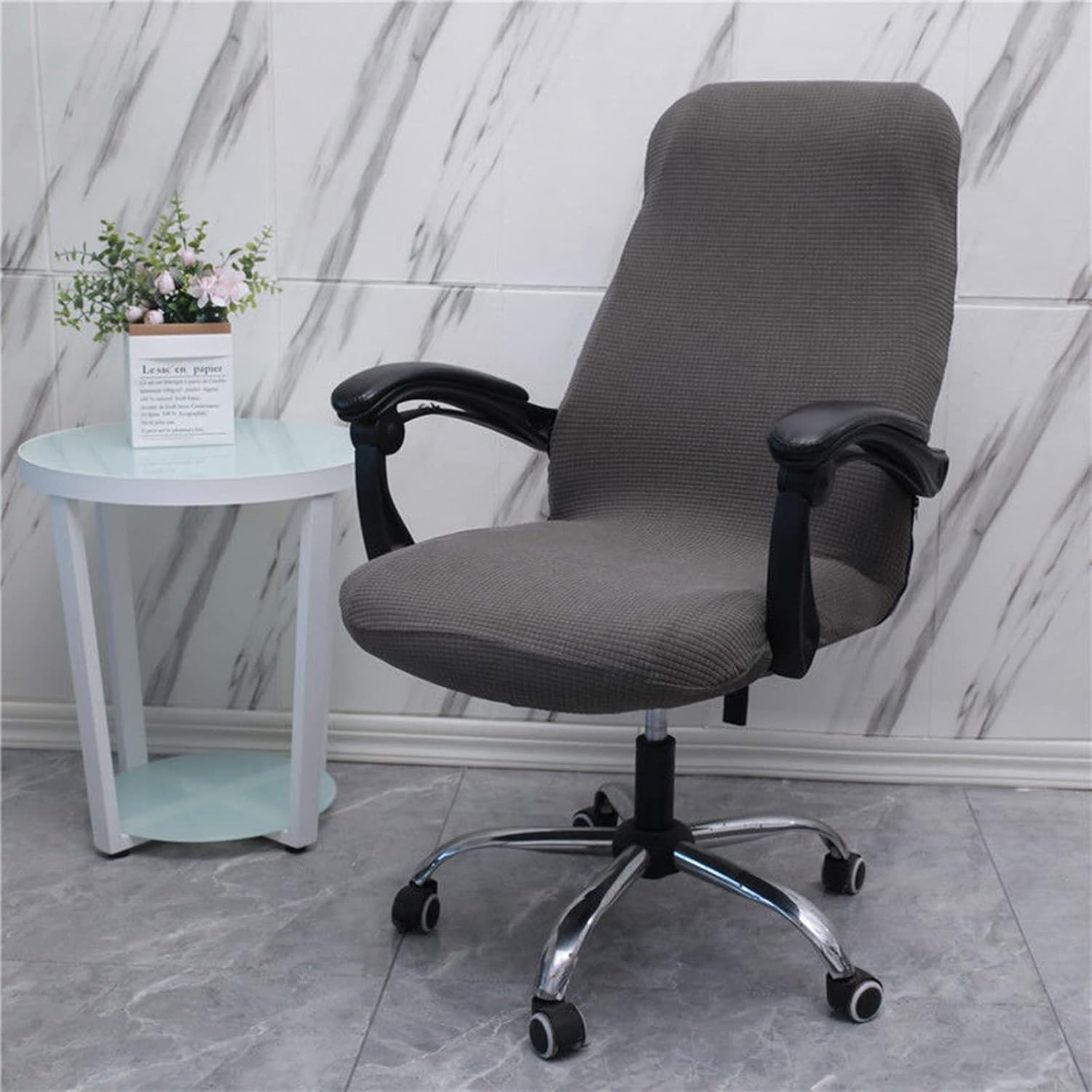 YOPOIY Waterproof Computer Chair Slipcover, Stretchable Office Chair Cover with Free Armrest Cover Removable Washable Rotating Chair Slipcovers Jacquard Chair Protector Cover -Light Coffee-Large