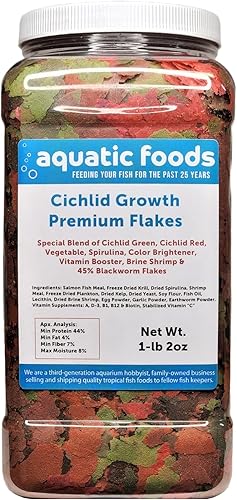 Miniatura 3 de Cichlid Growth Ultra 8-Type Premium Flake Mix para disco, cíclidos, todos los tropicales. Aquatic Foods Premium Flakes... Tarro pequeño de 2 onzas