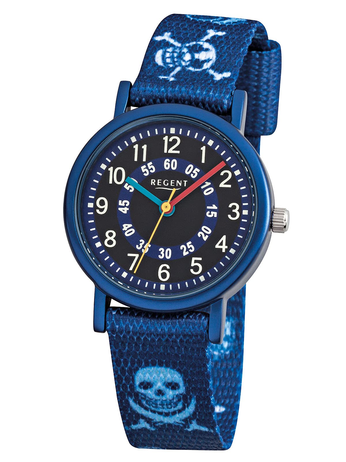 REGENT Armbanduhr für Jungen Junioruhr Kinderuhr Pirat mit Stoffband Arabische Zahlen Quarz