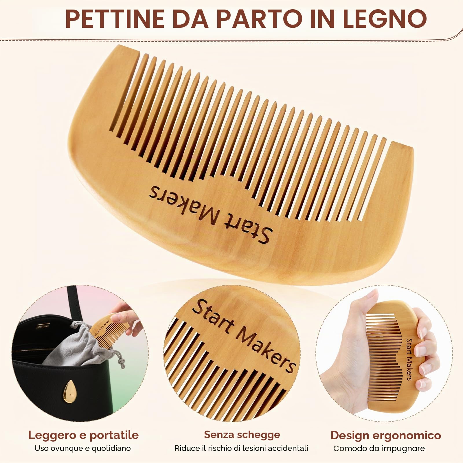 Start Makers Pettine da Parto & Pettine in Legno, Doppia Funzione per Travaglio e Capelli, Regalo Originale per Donna Incinta, Ideale per Ospedale e Dopo Parto