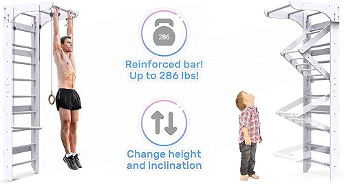 Miniatura 7 de WEDANTA Juego de pared de escalera sueca de madera  Barras para niños para ejercicio  Gimnasio de pared sueco para niños  Barra de madera para