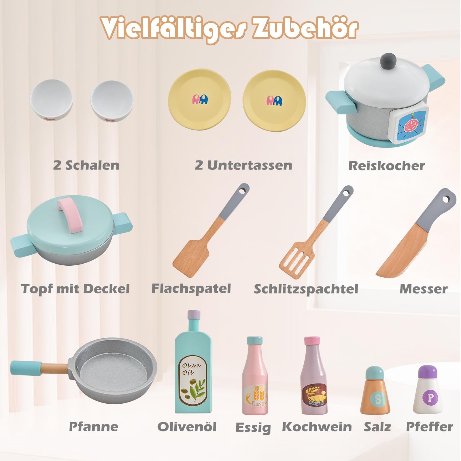 GOPLUS Kinderküche mit Spielzubehör, Spielküche mit Backofen, Mikrowellen, Wasserbecken & Waschmaschine, Stabiler Spielzeugküche mit offener Fächer und Schränke, für Kinder ab 3 Jahren
