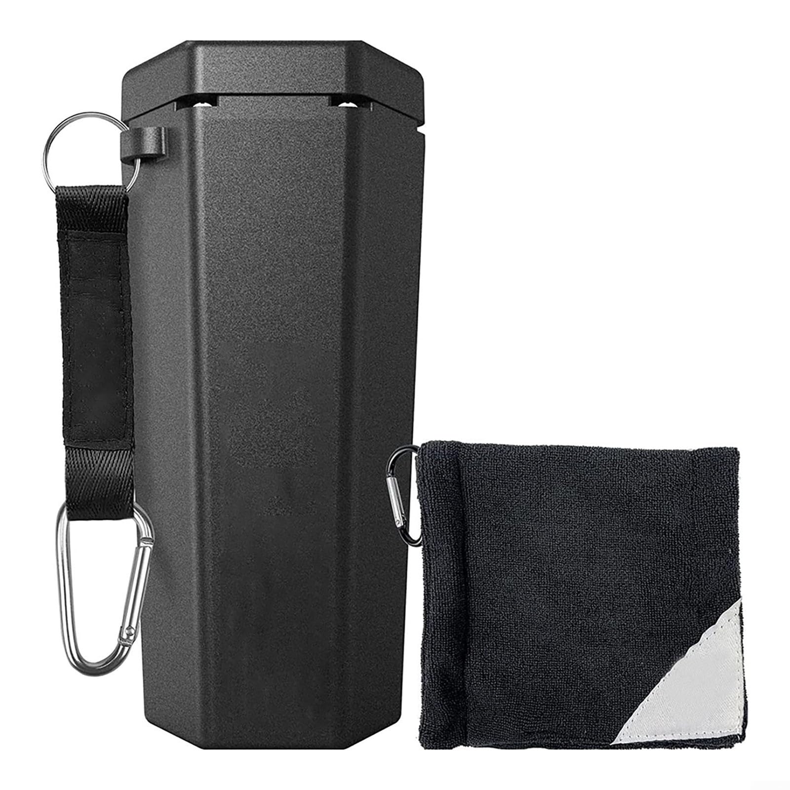 Premium Golf Ball Washer, Portable Cleaner For Golf Bag Or Cart With Cleaning Cloth, Golfer's Training Kit, 7.8 X 3.5 X 3.5 Inches(Black)