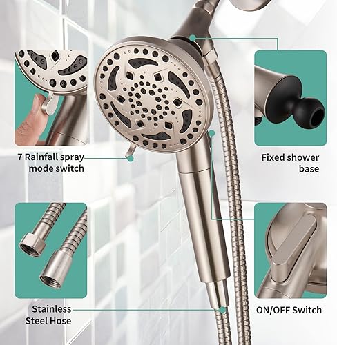 Miniatura 6 de Cobbe Juego de grifo de ducha con válvula, kit de molduras de ducha con cabezal de ducha filtrado de 7 rociadores con mano, cabezal de ducha y