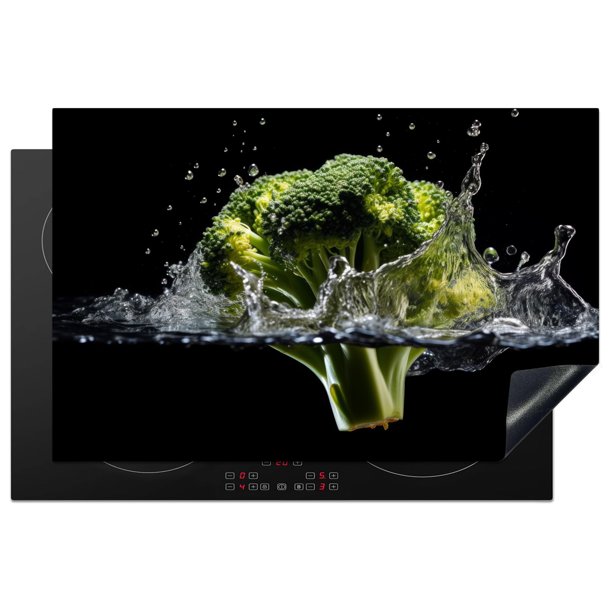 KitchenYeah© Induction Hob Protector Mat 20.5"x31.5" / 80x52 cm Cooker Top Protectors Cover Ceramic Covers Electric Hobs Vinyl Broccoli - Green - Water - Black
