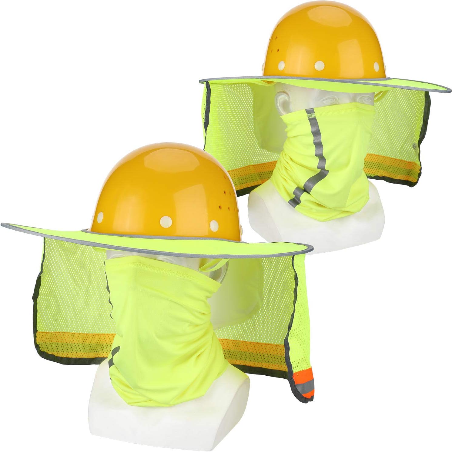 2 Pieces Hard Hat Sun Shade Neck Protection High Visibility Sun Neck Shield Full Brim Mesh Sun Shade Protection and Neck Gaiter Bandana Face Scarf for Hard Hat Accessories, Reflective - - 