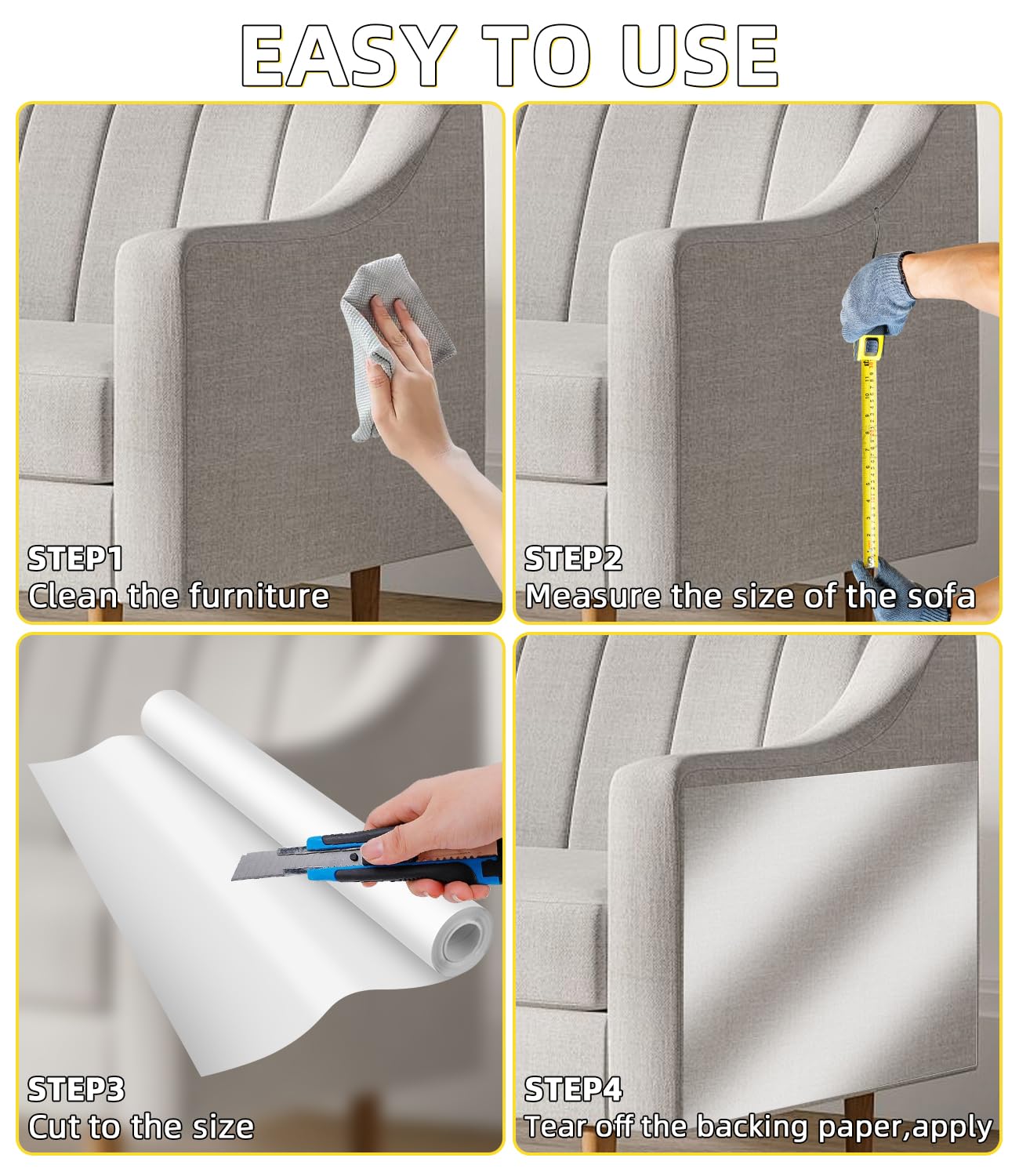 Protezione Divano Graffi Gatto, 43X800CM Protezione antigraffio per gatt, Autoadesive Trasparente Antigraffio Gatto Divano, Nastro Adesivo Antigraffi per Cani, PVC Anti-Graffio Protector