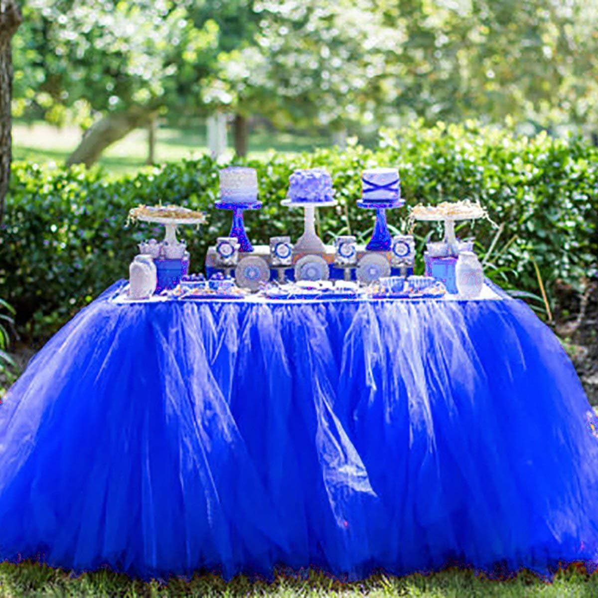Handmade Tulle Table Skirt for Wedding Head Bridal Baby Shower Decoration Princess Party Candy Table Royal Blue Table Skirt