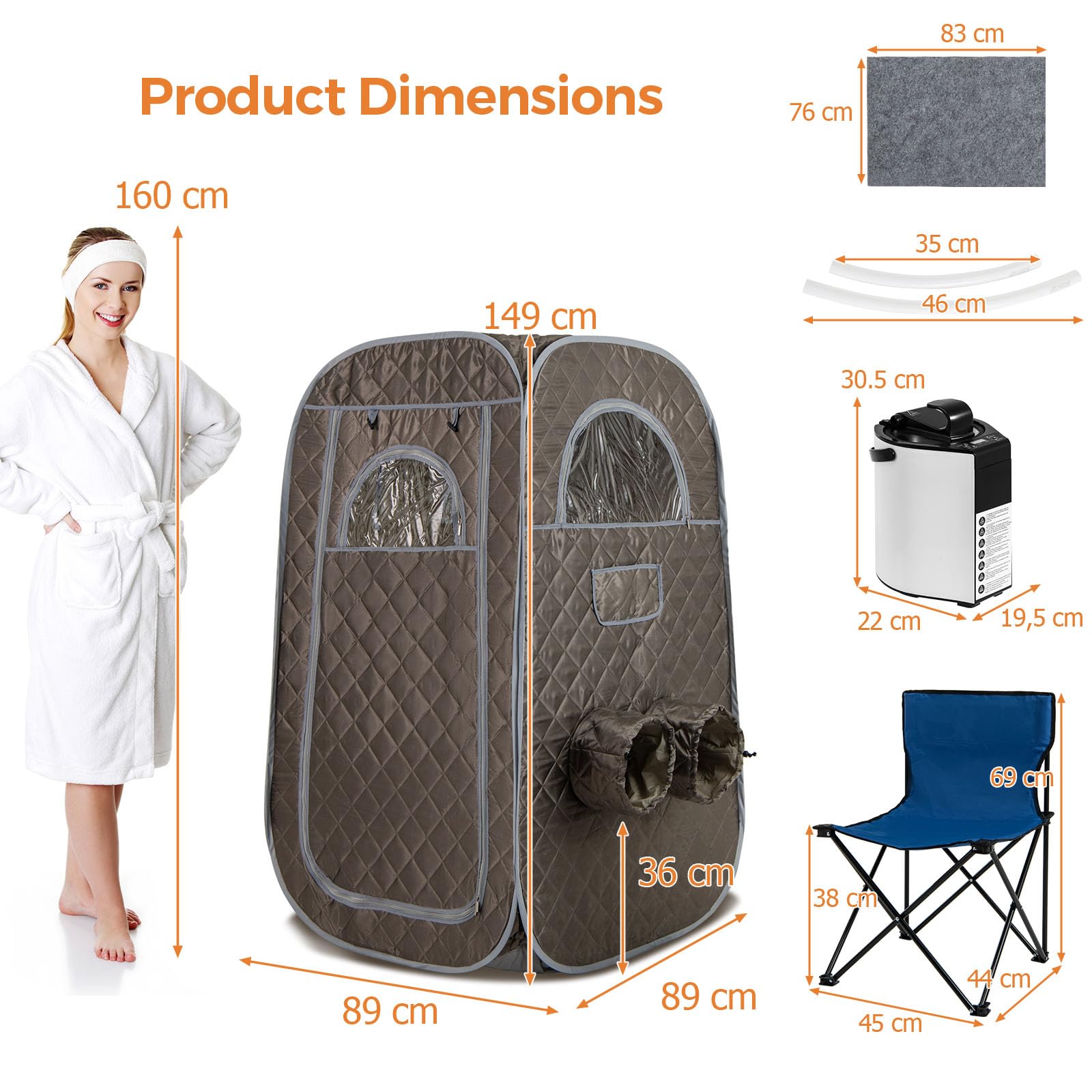 HOMASIS Sauna Portatile con Generatore di Vapore da 3 Litri, Telecomando, 9 Livelli Temperatura, Sedia Pieghevole e Massaggia Piedi Grigio