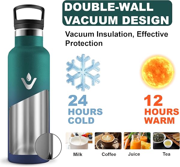 Botella Agua Acero Inoxidable, 500ml Botella Termica, A Prueba de Fugas, Botellas Agua Niños, sin BPA, Cantimplora con Pajita, Mantiene 24H Frio/12H Calor, para la Escuela, Oficina, Cámping - 3