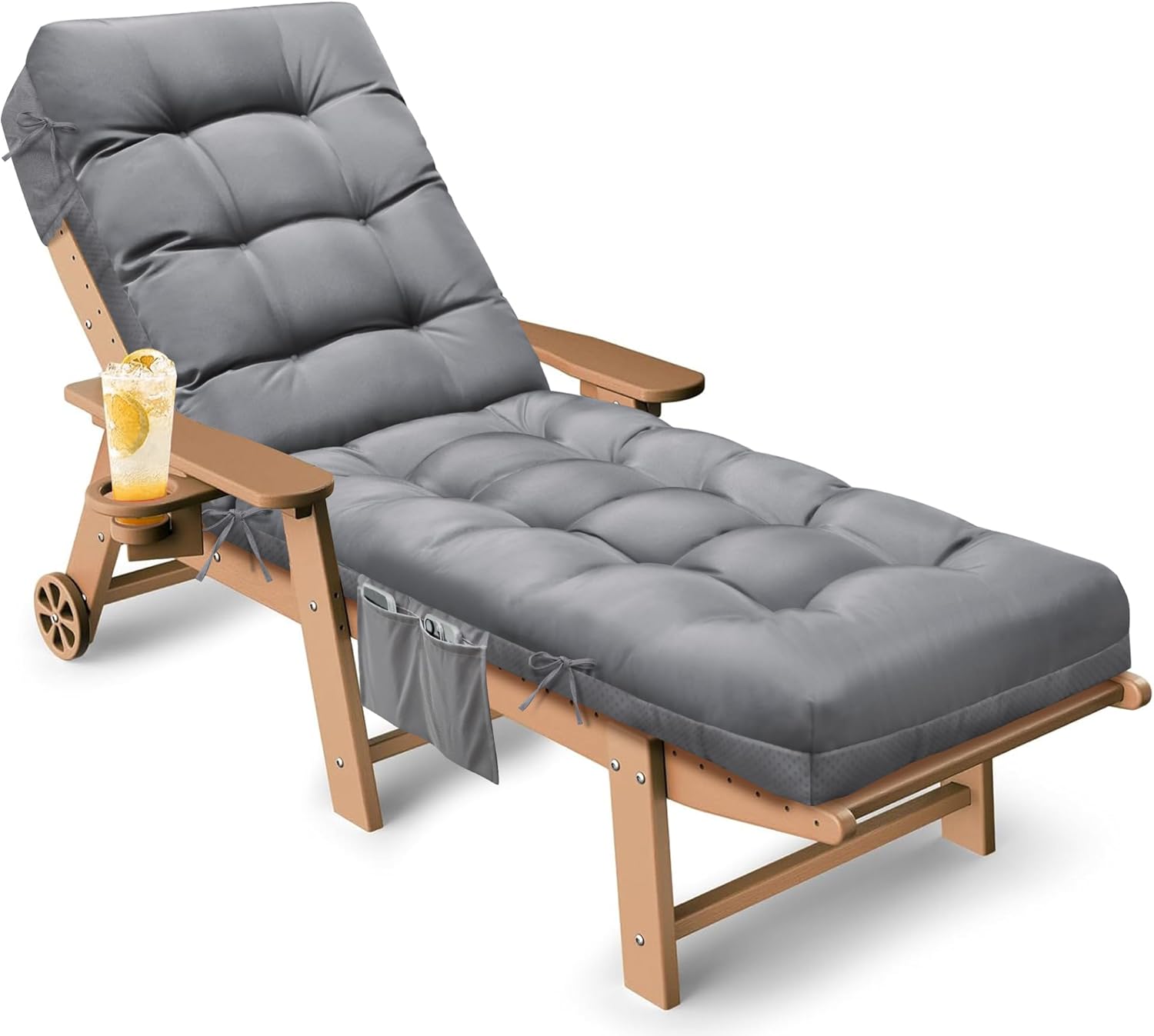 Outdoor Lounge Chair Cushion, Waterproof Replacement Chaise Lounge Cushions for Outdoor Furniture Thickened 71 x 22 x 4.7 Inches Non-Slip Patio Pool Lounge Chair Cushions with Ties (Cream)