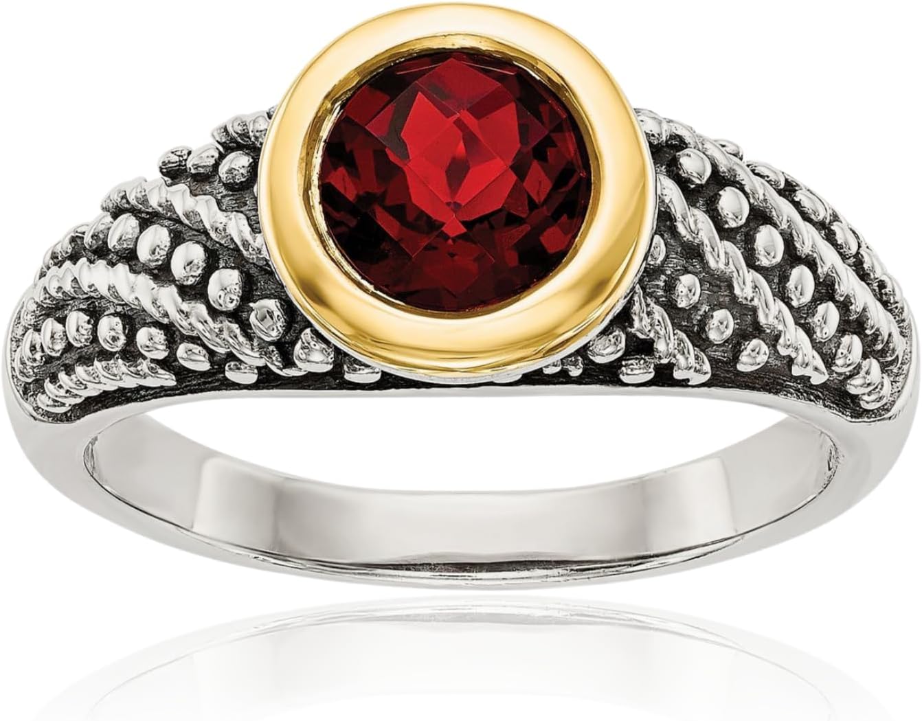 IceCarats 925 Sterling Silver Vintage 1 carat Red Garnet Statement Solitaire Ring Round Cut, Natural, Bezel Set