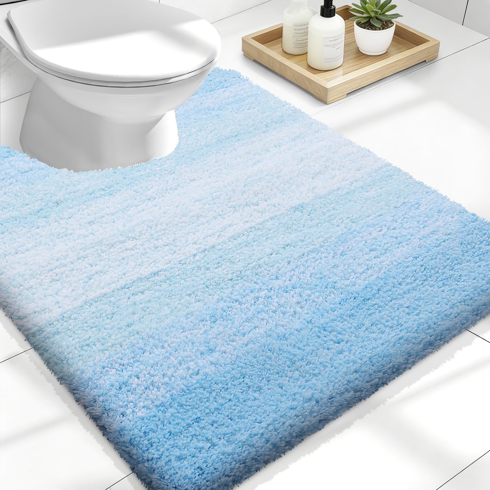 Photo 1 of OLANLY U-Shaped Toilet Rug 24x20 Sky Blue