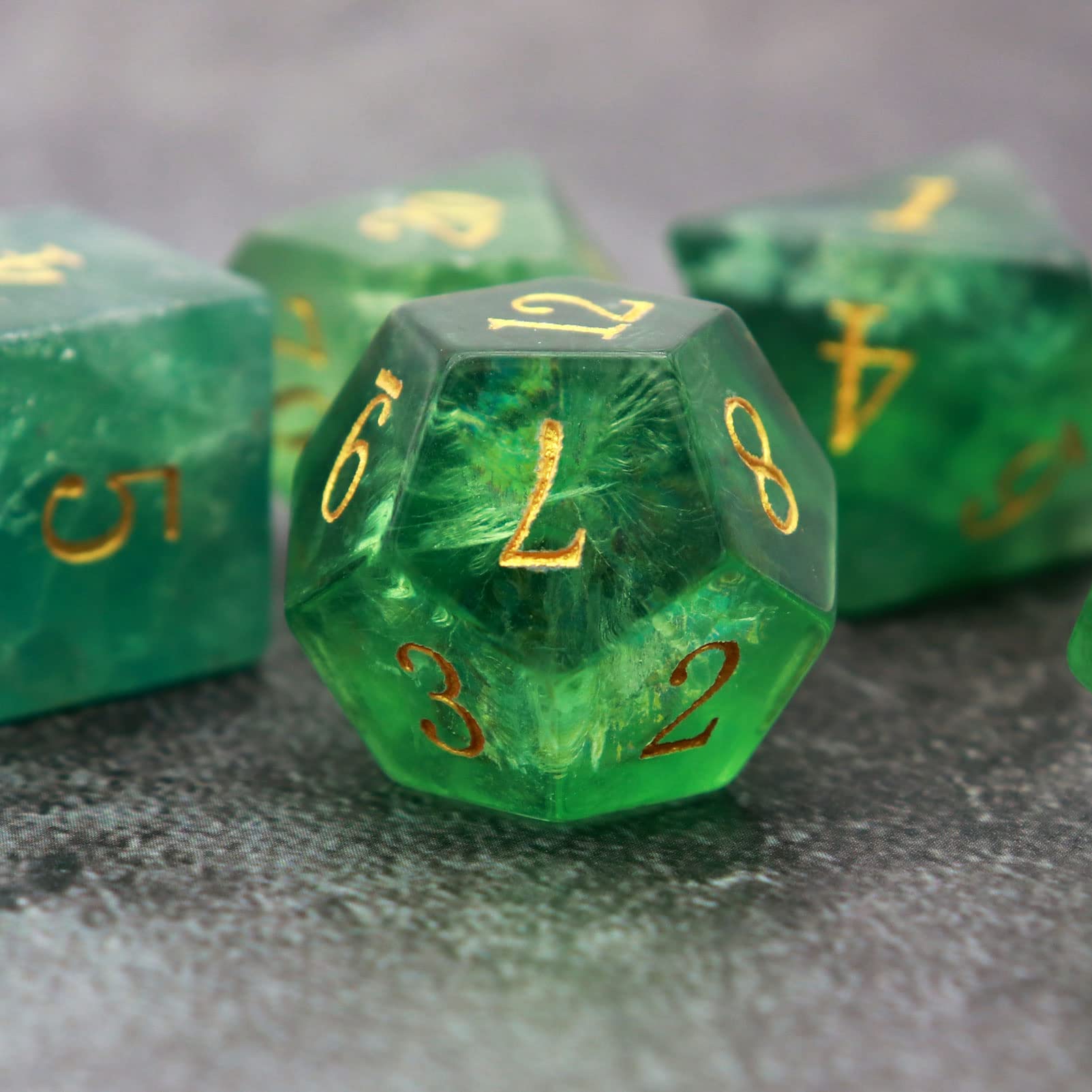 Haxtec Green Fluorite Gemstone Dice Set with Dice Case Semi-Precious Polyhedral DND Dice for D&D Dungeons and Dragons Gifts