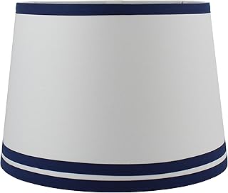 Urbanest White with Double Trim French Drum Lampshade, 10-inch by 12-inch by 8.5-inch, Navy Blue, Spider