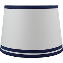 Urbanest White with Double Trim French Drum Lampshade, 10-inch by 12-inch by 8.5-inch, Navy Blue, Spider