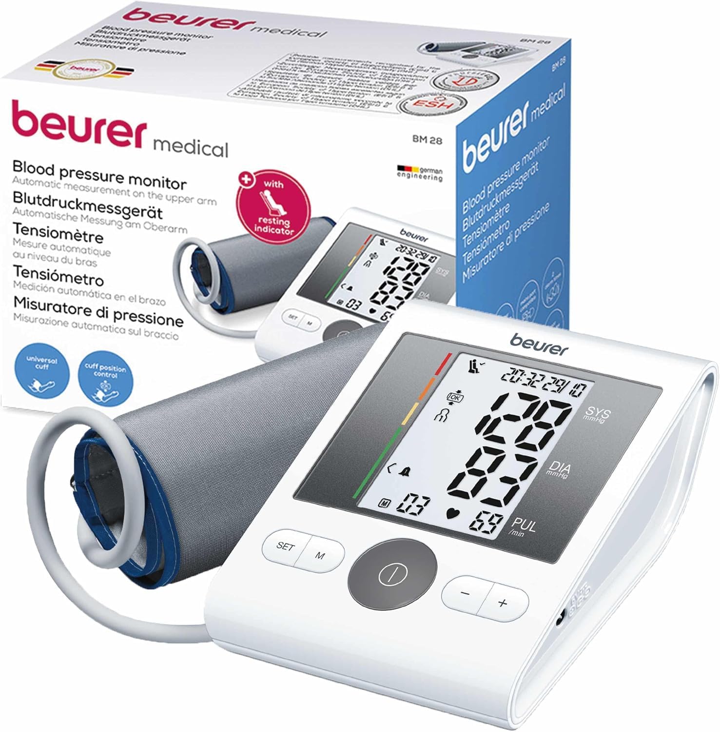 Beurer Bm28 Automatic Blood Pressure Monitor With Patented Resting Indicator For Accuracy, Clinically Validated, Blood Pressure Machine With Colour-Coded