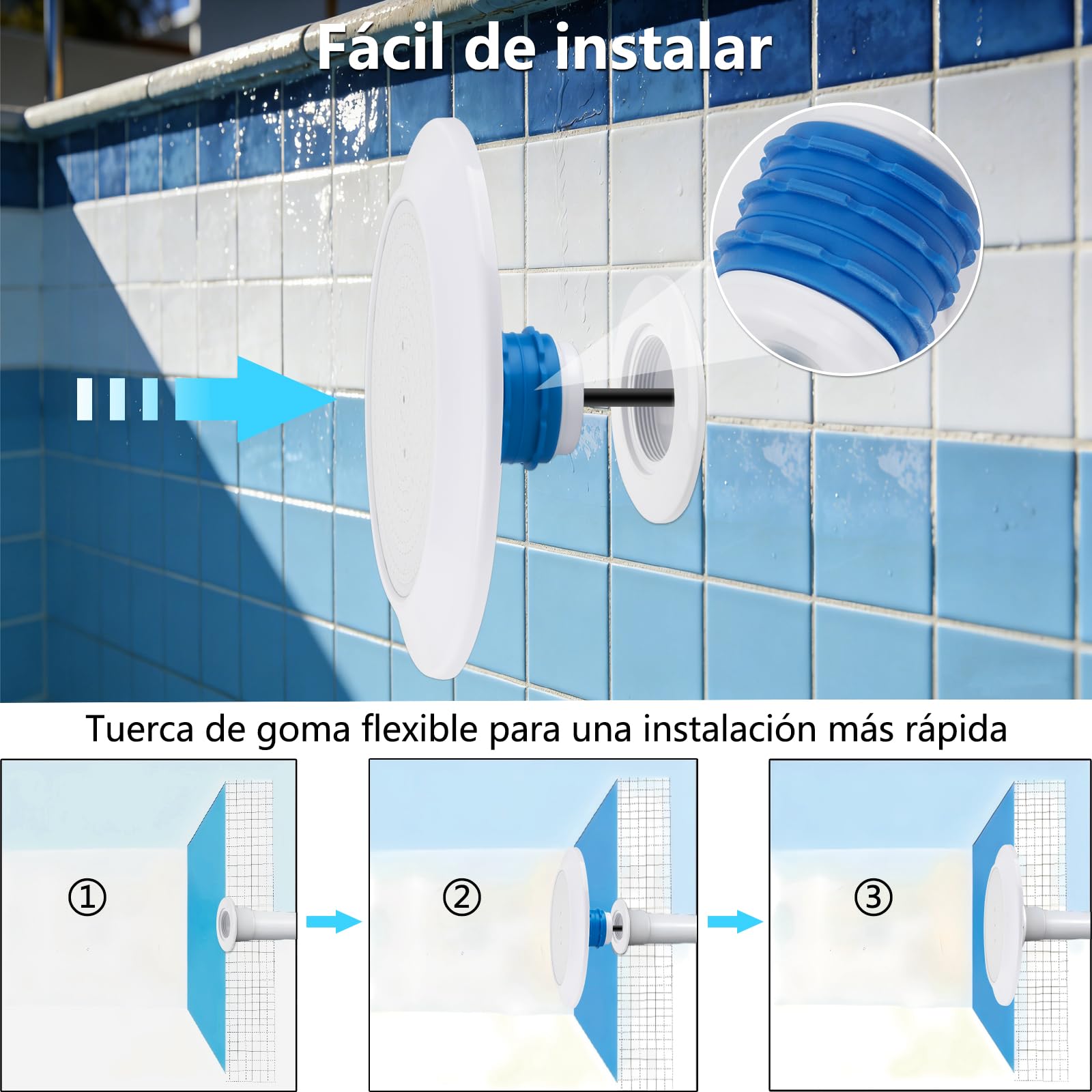 COOLWEST Foco LED Piscina con Rosca 1 1/2", 25W Proyector LED Piscina Blanco, Ø180mm, Impermeable IP68 Lámpara Sumergible para Piscinas Hormigón, 12V AC/DC, 6000K