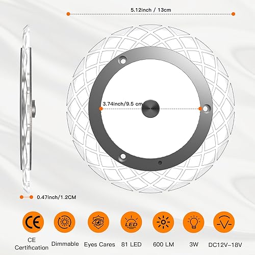 Miniatura 5 de BlueFire Luces interiores de caravana, luces de techo de 600 lm, 4 luces LED regulables de color para caravana, accesorio de 12-18 V con interruptor
