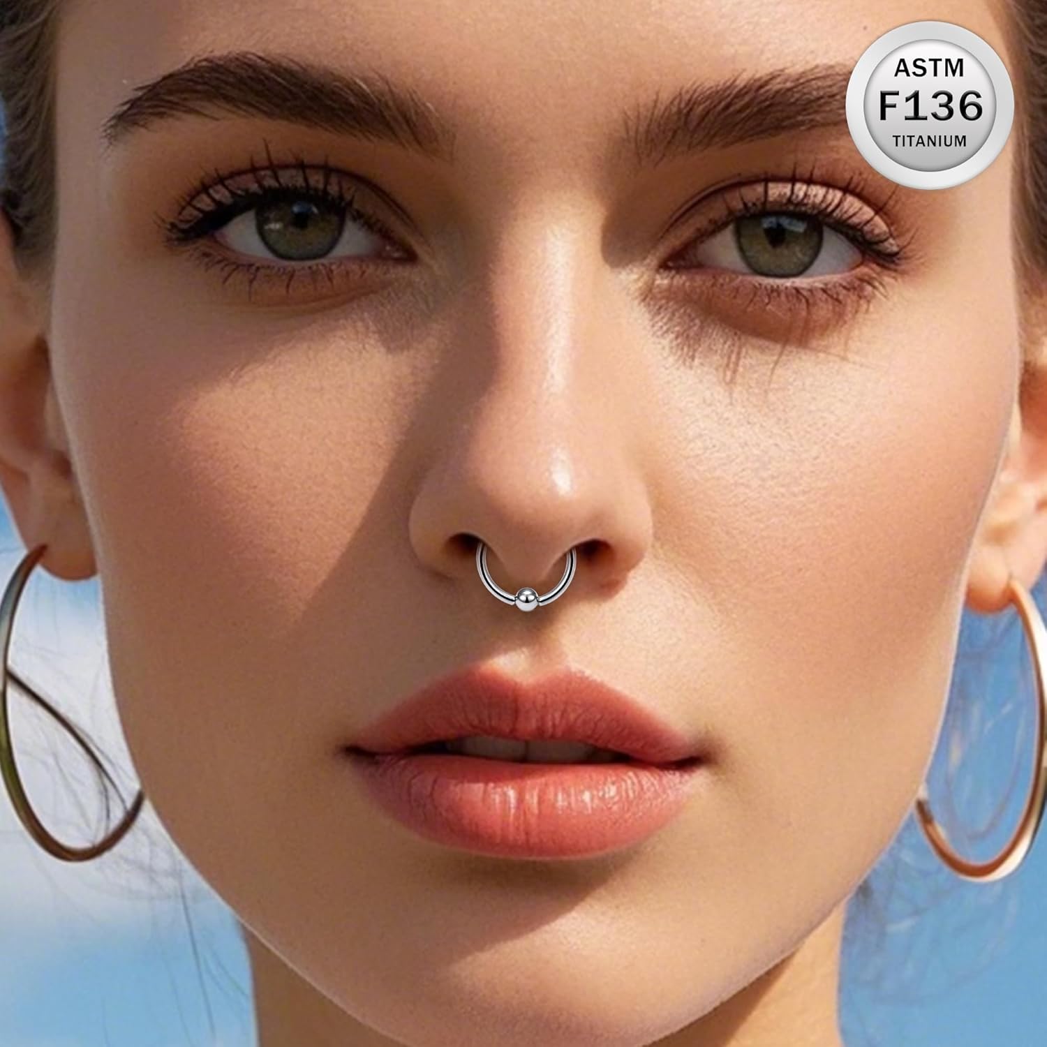 Ruifan Titanium Nose Rings Hoops Septum Rings Nose Clicker Ring Gauges PA Lip Tragus Helix Cartilage Daith Rook Sleeper Earring Body Piercing Jewerly for Women Men 20G 18G 16G 14G 8G 6G 4G 2G 6MM-19MM - Image 4